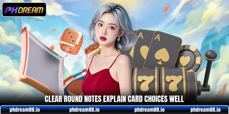 Clear round notes explain card choices well Clear round notes explain card choices well
