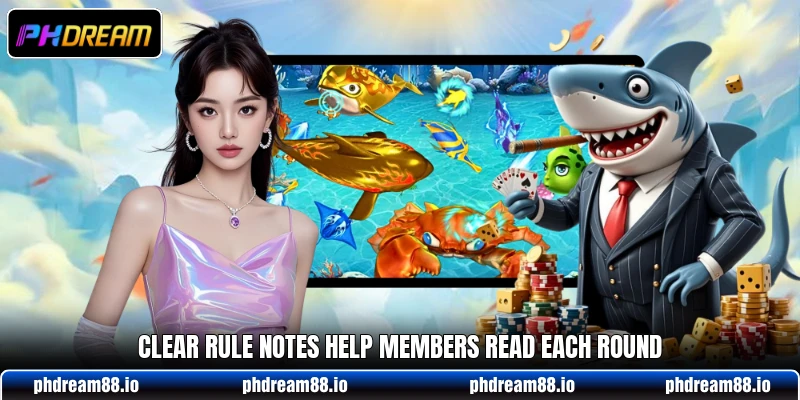 Clear rule notes help members read each round Clear rule notes help members read each round