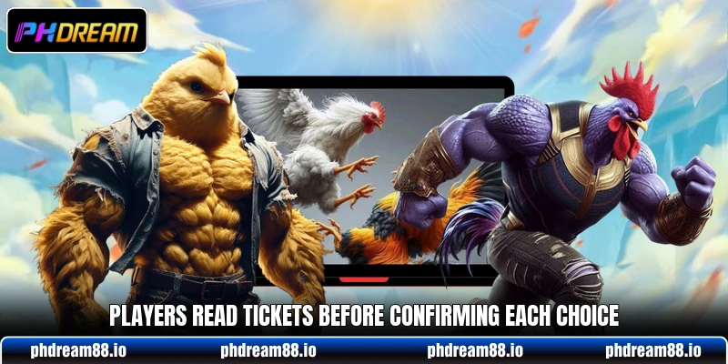 Players read tickets before confirming each choice Players read tickets before confirming each choice