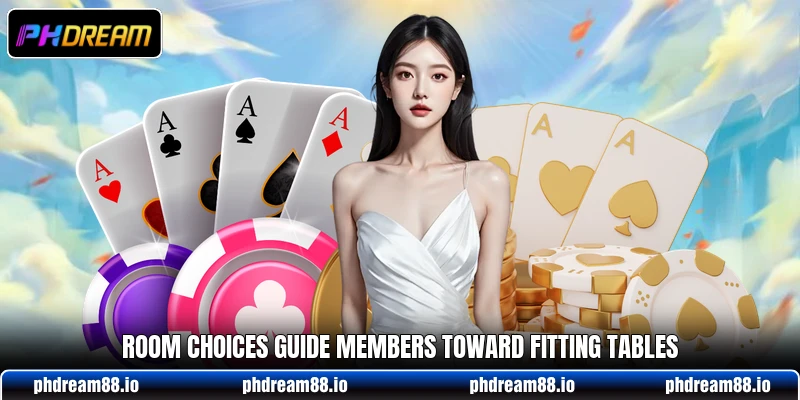 Room choices guide members toward fitting tables Room choices guide members toward fitting tables