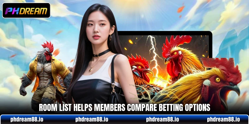 Room list helps members compare betting options